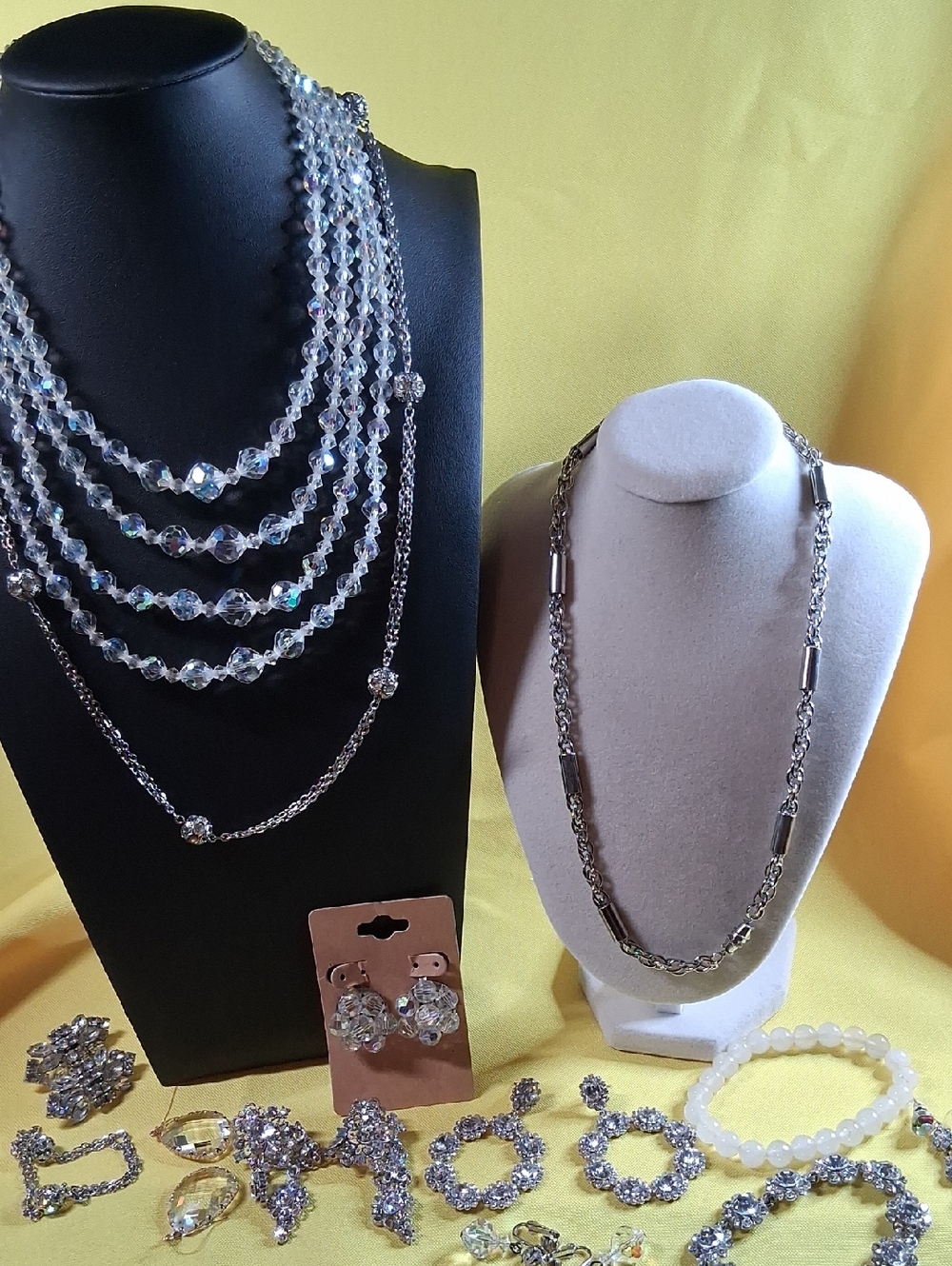 Crystal Lot Featuring Vintage AB Crystal, Sarah Cov, Clip Zand Pierced Earrings